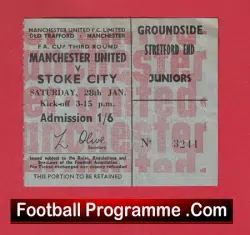 Stoke City v Manchester United 1968 - Match Ticket - football memorabilia