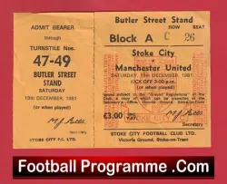 Stoke City v Manchester United 1981 - Match Ticket - football memorabilia