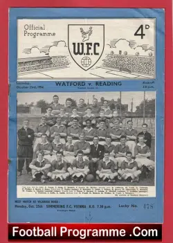 Watford v Reading 1954 - 1950s - football programme