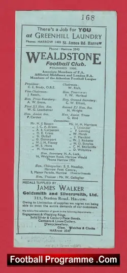 Wealdstone v Pinner 1946 - 1940s Programme - football programme
