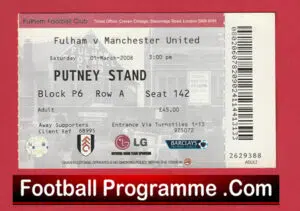 Fulham v Manchester United 2008 – Football Ticket