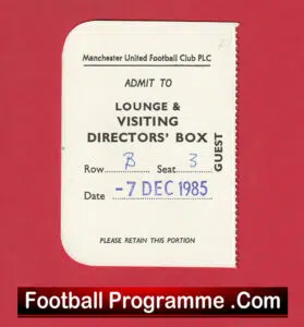 Manchester United v Ipswich Town 1985 – Directors Box Lounge Ticket