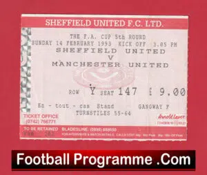 Sheffield United v Manchester United 1993 Ticket – Champions FA Cup