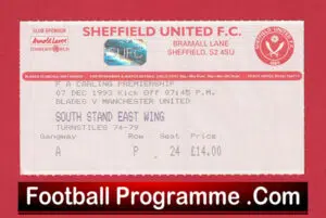 Sheffield United v Manchester United 1993 Ticket – League Champions