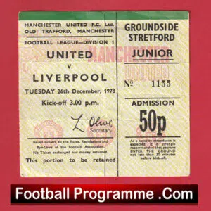 Manchester United v Liverpool 1978 – Football Ticket 1970s