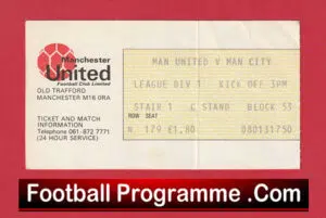 Manchester United v Manchester City 1977 – Match Ticket