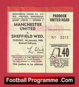Manchester United v Sheffield Wednesday 1985 – Football Ticket