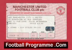 Manchester United v Manchester City 1995 – Ticket Beam Back OT