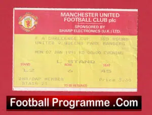 Manchester United v QPR 1991 – Match Ticket