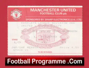 Manchester United v Norwich City 1991 – Football Ticket