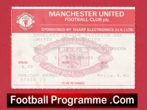 Manchester United v Norwich City 1991 – Match Ticket