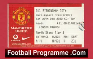 Manchester United v Birmingham City 2002 – Match Day Ticket
