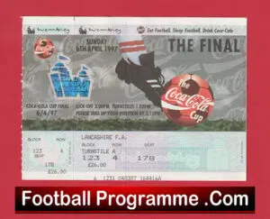 Leicester City v Middlesbrough 1997 – Ticket League Cup Final Wembley