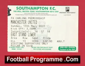 Southampton v Manchester United 2001 – Football Ticket