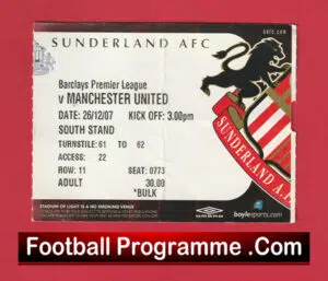 Sunderland v Manchester United 2007 – Football Ticket