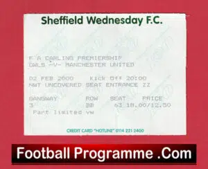Sheffield Wednesday v Manchester United 2000 – Football Ticket