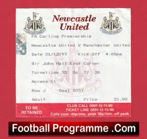 Newcastle United v Manchester United 1997 – Football Ticket