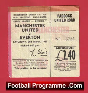 Manchester United v Everton 1985 – Football Ticket