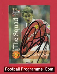 Manchester United Ole Gunnar Solskjaer Autographed Signed Football Card Treble