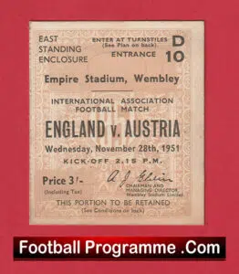 England v Austria 1951 – Football Ticket 50s
