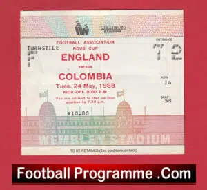 England v Columbia 1988 – Football Ticket