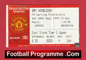 Manchester United v Wimbledon 1999 – Football Ticket