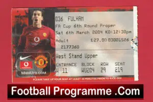 Manchester United v Fulham 2004 – FA Cup Football Ticket