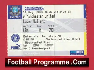 Everton v Manchester United 2003 – Ticket – Beckham + Rooney