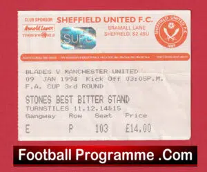 Sheffield United v Manchester United 1994 – Football Ticket