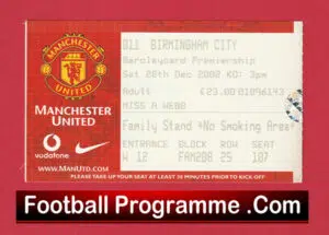 Manchester United v Birmingham City 2002 – Football Ticket