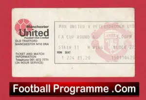 Manchester United v Peteborough United 1976 – Match Ticket 1970s