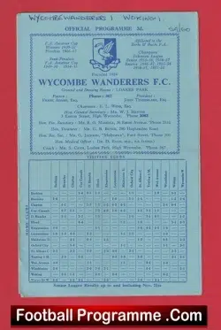  Wycombe Wanderers v Kingstonian 1959 Football Programme .COM Football Programmes Memorabilia