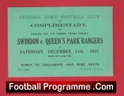 Swindon Town v QPR 1937 – Football Ticket 1930s