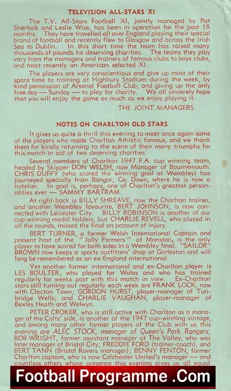 Charlton Old Stars v TV All Stars 1960 - Roy Castle + Maurice Kaufman - Image 3