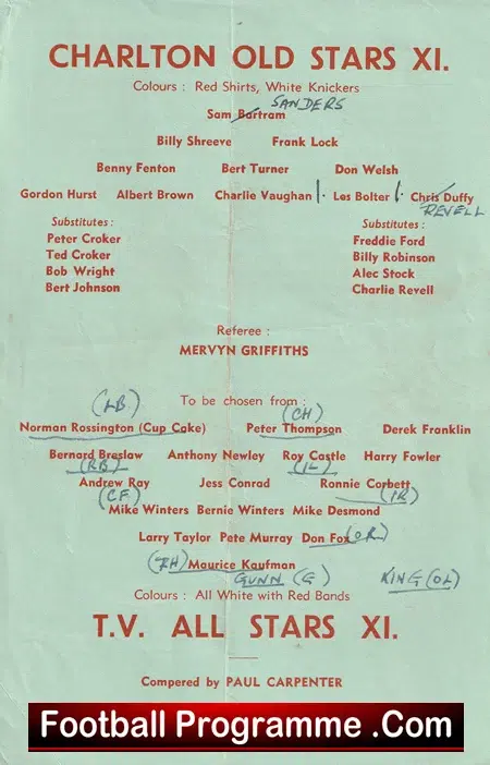 Charlton Old Stars v TV All Stars 1960 - Roy Castle + Maurice Kaufman - Image 4