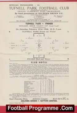  Tufnell Park v Clapton 1950 - to clear ! Football Programme .COM Football Programmes Memorabilia