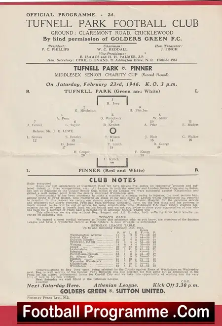 Tufnell Park v Pinner 1946 - 1940s Cricklewood - Image 2