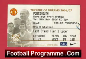Manchester United v Portsmouth 2006 – Match Ticket