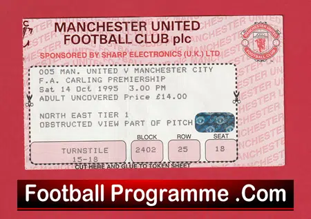 Manchester United v Manchester City 1995 - Ticket Man Utd - Image 2