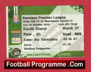 Stoke City v Manchester United 2010 – Match Ticket
