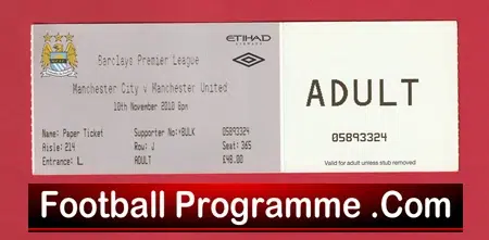 Manchester City v Manchester United 2010 - Match Ticket - Image 2
