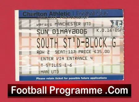 Charlton Athletic v Manchester United 2005 - Football Ticket - Image 2