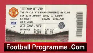Tottenham Hotspur v Manchester United 2008 – FA Cup Match Ticket