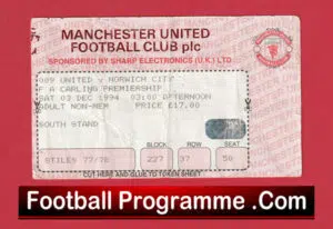Manchester United v Norwich City 1994 – Football Ticket
