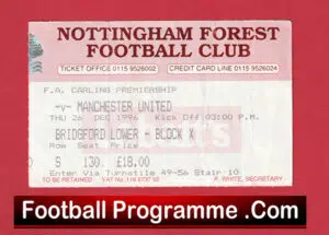 Nottingham Forest v Manchester United 1996 – Football Ticket