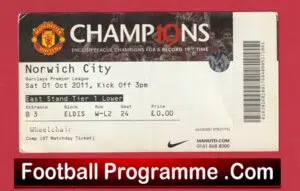 Manchester United v Norwich City 2011 – Football Ticket