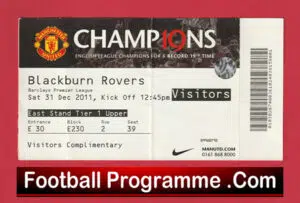 Manchester United v Blackburn Rovers 2011 – Football Ticket