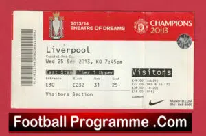 Manchester United v Liverpool 2013 – Match Ticket