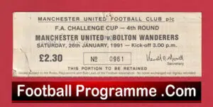 Manchester United v Bolton Wanderers 1991 – Football Ticket