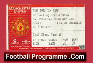 Manchester United v Ipswich Town 2000 – Match Ticket